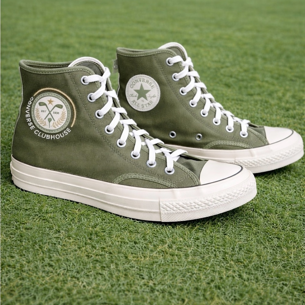 Converse High Top Sneakers in Olive Green and White